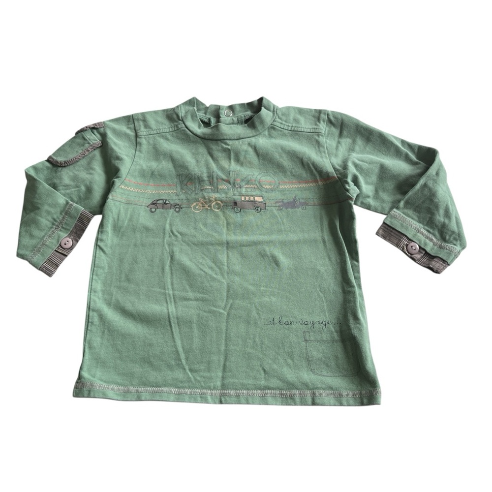 Kenzo Kids Green Crew Neck Shirt Automobiles Cars Bike Size 2A/86